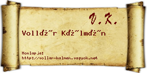 Vollár Kálmán névjegykártya
